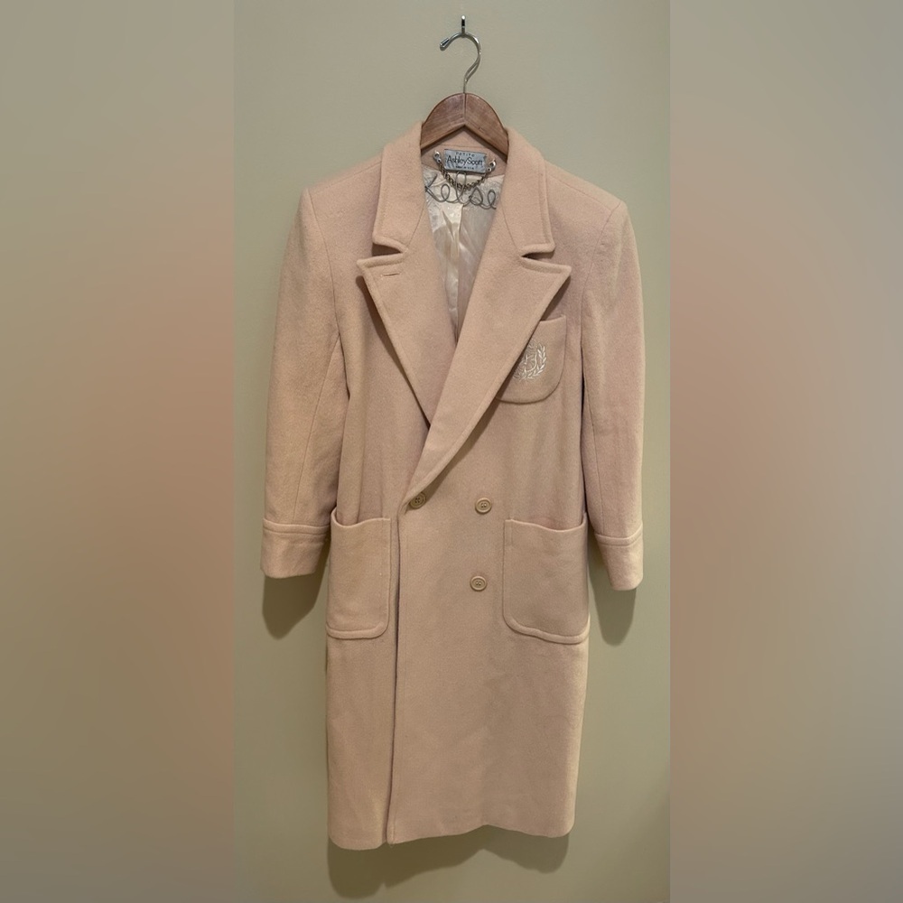 Ashley Scott Vintage 80s Elegant Double-Breasted Wool Coat Soft Pink Size 10P